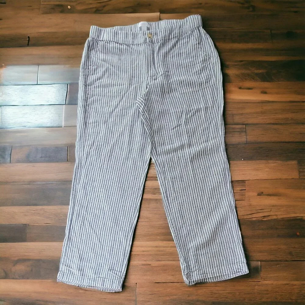 Liz Claiborne Linen Blend Crop Wide Leg Pull On Pants Large Lagenlook Minimal